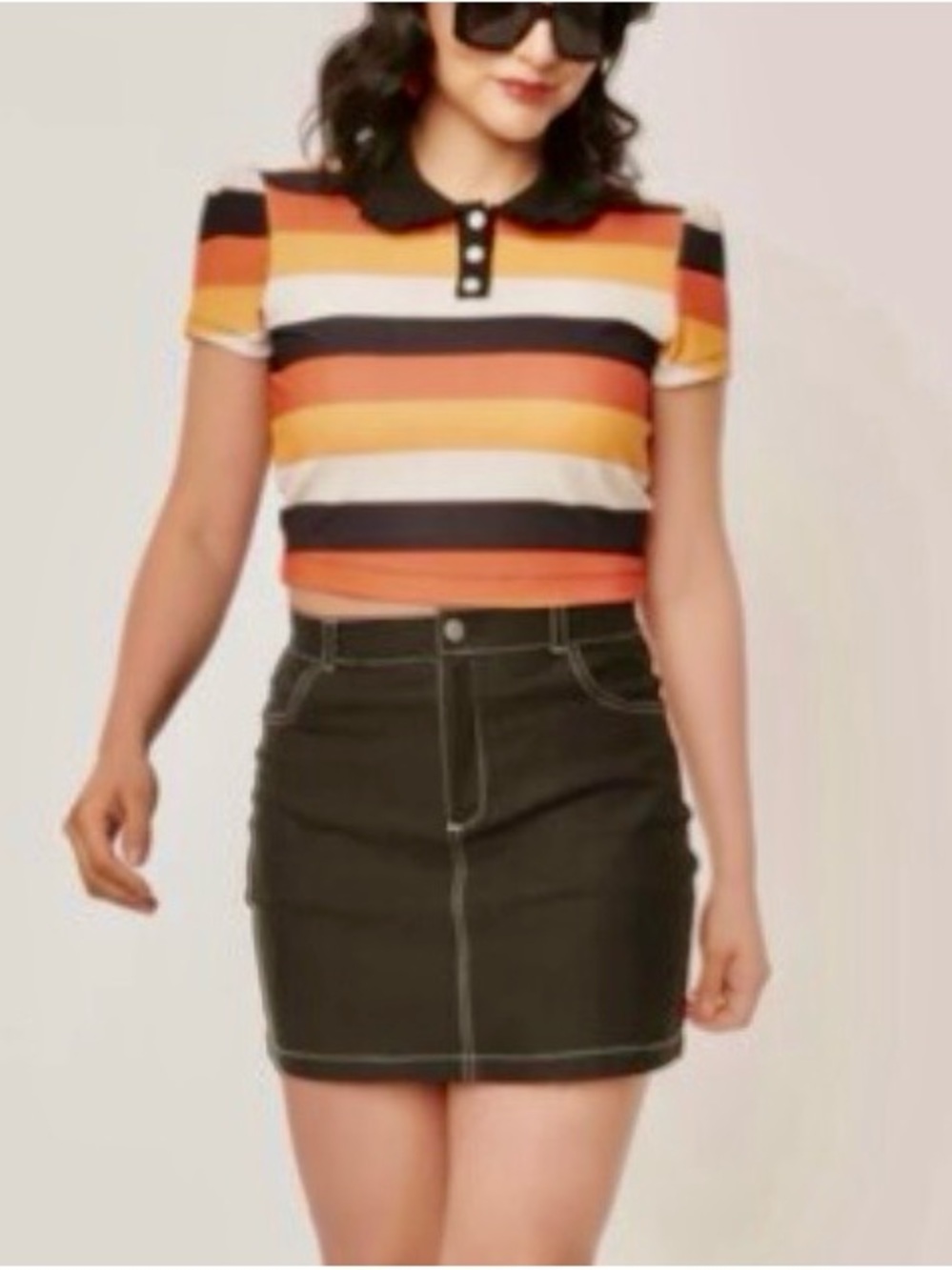 Unique Vintage Candy Corn Top ruffled collar
